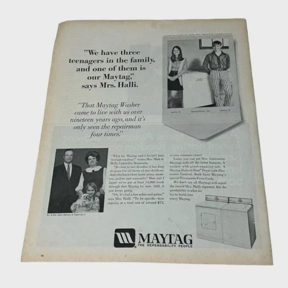 1970 Maytag Washers Original Vintage Print‎ Ad